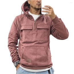 Men's Hoodies Fashion Casual With Pockets High Street Cargo Sweatshirt Solid Colour Streetwear Pullover Hoody Hooded Tops