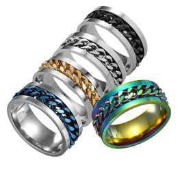 whole 50pcs Lot top men women stainless steel chain spinner rings fashion Jewellery party gifts Punk Style biker ring287W