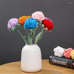 Decorative Flowers Elegance Simulation Home Dining Table Decoration Knitted Rose Flower Bouquet For Wedding Artificial Hand Woven