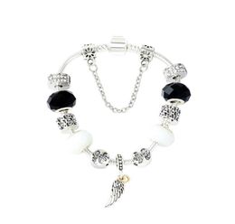 Strands bracelet angel wings beaded DIY large hole black and white glaze jewelry1092048