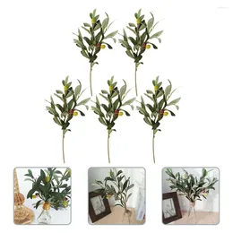 Decorative Flowers Fake Olive Leaf Fruits Branch Artificial Branches Flower Arrangement Plants Po Props Home Wedding With Pot