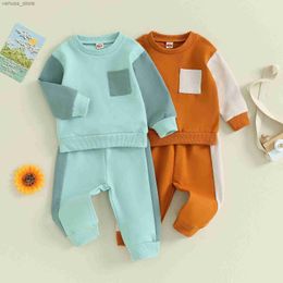 Clothing Sets Fashion Contrast Color Baby Boys Girls Clothing Winter Casual Long Sleeve Crew Neck Sweatshirt + Sweatpants Infant Clothes Set