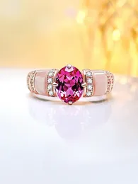 Cluster Rings 925 Sterling Silver Artificial Rupee Tourmaline Ring Set With High Carbon Diamond Temperament Versatile Rose Red