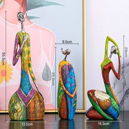 Resin Oil Painting Woman Figurine Colourful Abstract Figure Sculpture Living Room Bookcase Creative Crafts Home Decor Accessories 231225