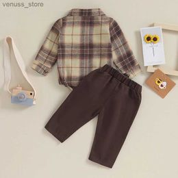 Clothing Sets 2023-08-11 0-12M Baby Boy Fall Outfits Long Sleeve Plaid Print Shirt Romper + Pants Set Infant 2Pcs Clothes