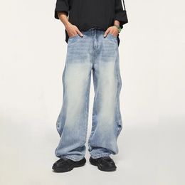 INFLATION Brand Baggy Wide Leg Boyfriend Jeans Unisex Vintage Washed Blue Denim Trousers Male Pants Plus Size 231222