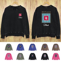 Winter Vintage Rhude Graphic Pullover Sweatshirt Sweater Long Sleeve Street Casual Cotton Black Hip Hop Jumper Casual Jacket Size S-XXL