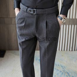 Men's Pants Fall Winter Wool Blend Warm Dress Pants Men Frosted Embroidered Pants Grey Traje De Vestir Hombre Khaki Formal Pants Men 28-36 J231225