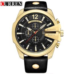 Curren Men's Casual Sport Quartz Watch Mens Watches Top Brand Luxury Quartz-Watch Leather Strap Military Watch Wrist Male Clo341E