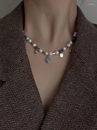 Choker Natural Stone Freshwater Pearl Sweater Necklace Light Luxury Niche Blue Water Drop Tassel High-end Chain Collarbone Chai