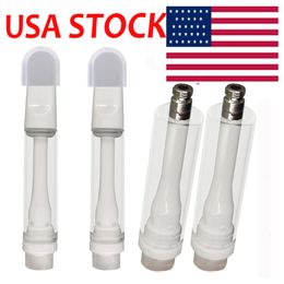 USA STOCK Vape Cartridges Full Ceramic Carts 1ml Thick Oil Atomizers Empty E-cigarette Vapes Carts Flat Screw in Tips 2mm Oil holes Ceramic Coil 510 thread Atomizer V22