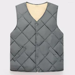 Men's Vests Men Thickened Vest Jacket Winter With Fleece Lining V-neck Pockets Stylish Sleeveless Waistcoat For Cold