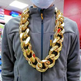 FishSheep Hip Hop Gold Colour Big Acrylic Chunky Chain Necklace For Men Punk Oversized Large Plastic Link Men's Jewellery Choker314M