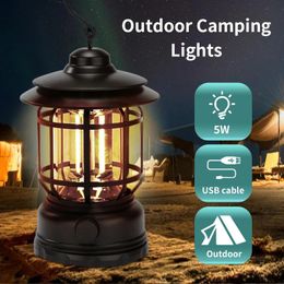 Tools Mini Vintage Metal Hanging Lanterns 1200mah Battery Warm Light Led Camp Lantern Rechargeable Lightweight Tent Light for Outdoor