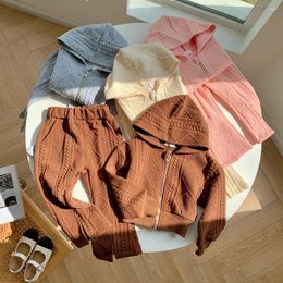Clothing Sets Autumn Girls Knitted Sweatshirt Suit Clothes Kids Casual Basic Hooded Top Long Pants 2 Piece Set 2-10y Spring Trend