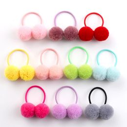 10Pcs Two Fur Ball Hair ring Girls Cute Elastic Rubber Band Bands Accessories Kids Headwear Ornaments Gift 231225