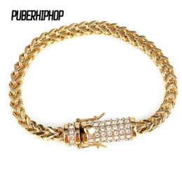 Men's Stainless Steel Gold Bracelet Iced Out Miami Cuban Link Bracelet Bling Hip Hop Jewelry For Men With Crystal Box Clasp297p