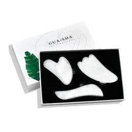 White Jade Gua Sha Set with Gift Box Natural Stone Gua Sha Facial Tools for SPA Acupuncture Skin Tighten Face Lift Guasha Massager Beauty Skincare