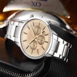 All Subdial Work Mens Fashion Luxury Watches AR Style Stainless Steel Chrono Function Designer Quartz Movement Watches Sport Milit229x