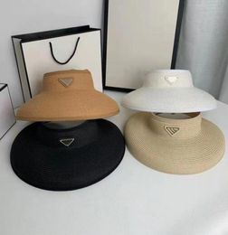 Summer High Quality Luxury Lady Empty Top Cap Sun Visors Straw Hat Weave Windproof Letters Design Sun Hats Outdoor Exercise Fashio6470389