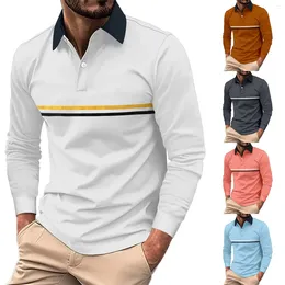 Men's Polos Fashionable And Casual Lapel Striped Colourful Long Men Sleeve T Shirts Mens Tall Sizes Big Shirt