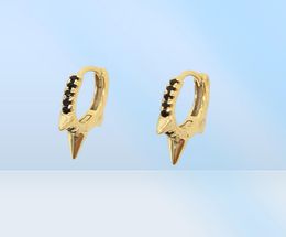 Simple tiny gothic punk stud earrings black cz spike circle earrings 100 925 sterling silver for women men fashion ear jewelry2382231310