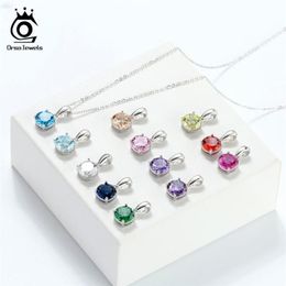 ORSA JEWELS 925 Sterling Silver Women Necklaces 12 Color Month Lucky Birthstone CZ Zircon Pendant Necklace for Girls SN1182305