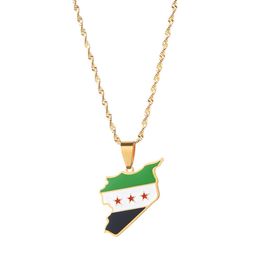 Stainless Steel Trendy Syria Map Flag Pendant Necklaces Syrians Maps Women Necklace4304419