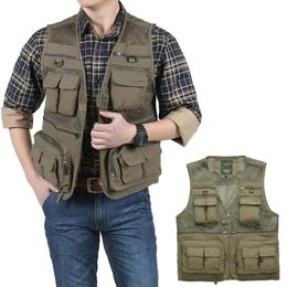 Jackets Outdoor Summer Tactical Fishing Vest Jackets Men Safari Jacket Multi Pockets Travel Sleeveless Jackets S 7xl Plus Size, Za561