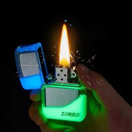 ZORRO New Luminous Flowing Sand Fluorescent No Gas Lighter Creative Transparent Case Cigarette Accessories as a Gift for Boyfriend