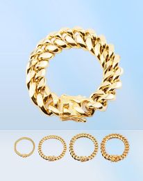 Stainless Steel Cuban Link Chain Bracelet Mens Gold Chains Bracelets Hip Hop Jewellery 8 10 12 16 18mm303w4733636