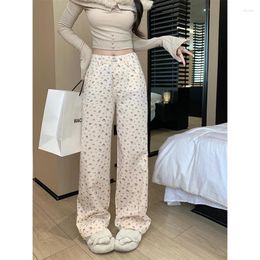 Women's Jeans WCFCX STUDIO Women Lovely Print Straight Ladies Autumn High Waist Baggy Full Length Wide Leg Pants