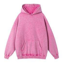 2024 Pure cotton wash to do old hoodie fashion brand leisure retro stone ground fried snow men's youth