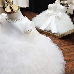 Girl Dresses Eid White Elegant Easter One-pieceWedding Bow Brithday Party Children Dress Kids Clothes For Young Outfits Costumes