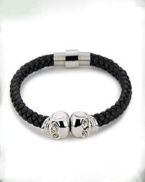 BC Jewelry Selling Fashion Mens chains Genuine Leather Braided Northskull Bracelets Double Skull Bangle BC0024131372