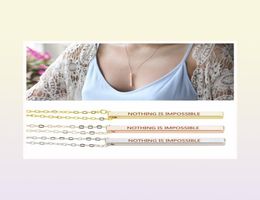 chain Nothing Is Impossible Inspirational Quote Engraved Bar Necklace Stainless Steel Women Fashion Sweater Necklace Jewelry3062395