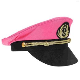 Berets Deep Pink Cotton Embroidered Yacht Party Performance Captain Navy Hat