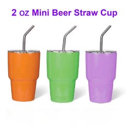 2oz Mini Sublimation Tumbler Stainless Steel Vacuum Tumbler Travel Mug With Lid And Straw For Hot Cold Drinks Home Supplies 1225