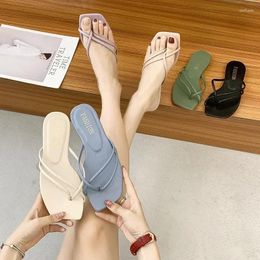 Slippers Maogu Summer 2023 Beach Woman Shoes Slides Ladies Flat Flip Flops Plus Size 43 Square Toe Women's Sandals