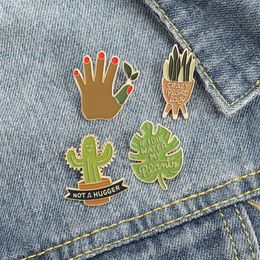 European Cartoon Potted Plant Brooches Enamel Alloy Cactus Aloe Leaf Pins For Unisex Children Clothing Cowboy Badge Accessories Wh291k