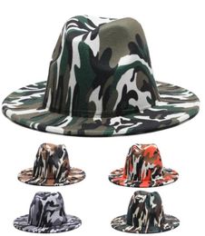Wide Brim Hats Fedora Women Men Camouflage Casual Jazz Cap Print Western Cowboy Luxury Outdoor Formal Dress Felted Hat6747111