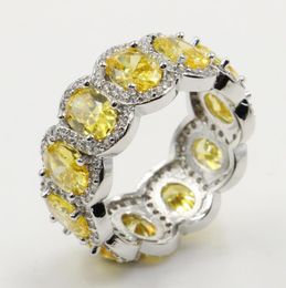 Drop New Arrival Luxury Jewelry Real 925 Sterling Silver Yellow Topaz CZ Diamond Women Wedding Band Ring for Lovers0395820682