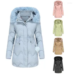 Women's Trench Coats 2024 Cotton Clothes Detachable Hat Hair Autumn Winter Warmth Style Overcoming Mid Length Coat For Women