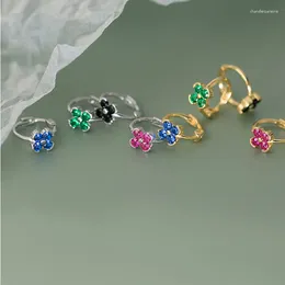 Stud Earrings 925 Sterling Silver Colourful Zircon Flower For Women Fashion Charm Hoop Luxury Jewellery