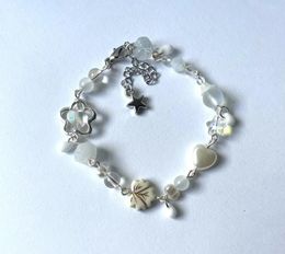 Strand Precious White Flowery Beaded Handmade Bracelet | Y2K Fairy Stars Glass Beads Heartssimple