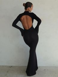 Casual Dresses Fashion Long Sleeve Backless Slim Fit Sheath Dress Open Back Wrap Hip