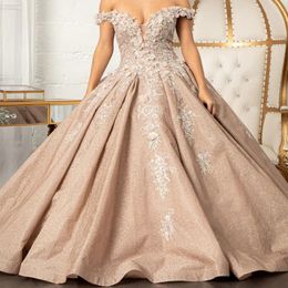 Mexico Rose Gold Off The Shoulder Quinceanera Dress For Girl Beaded Applique 3DFlowers Birthday Party Gowns Prom Dresses Sweet 16