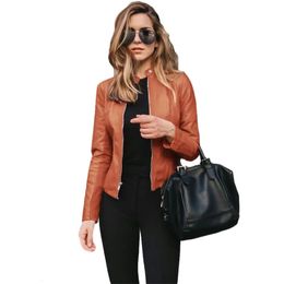 Allukasa Women Bike Coat PU Leather Outwear Zipper Outfit Spring Autumn WomeFashion Short Thin Female Jacket 231222