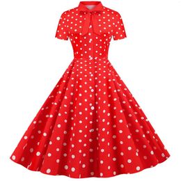 Casual Dresses Summer Fashion Style Polka Dot Short Sleeve Bowknot Print Party Swing Dress Female