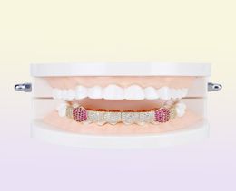 18K Gold Plated Vampire Teeth Grillz Iced Out Micro Pave Cubic Zircon 8 Tooth Hip Hop Grill Bottom Body Jewelry5474264